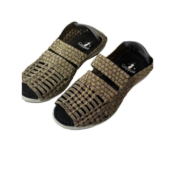 Corkys Shoes - Corkys  Woven Stretch Slip-On Sandals Metallic Gold Outdoor Comfortable Shoes